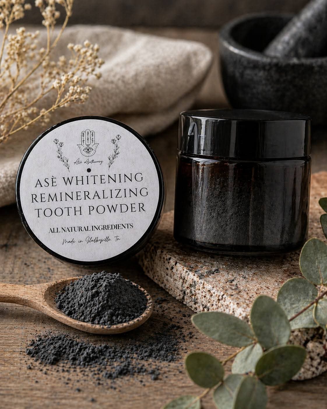 Ase Whitening Remineralizing Tooth Powder (with charcoal) - 2 oz jar