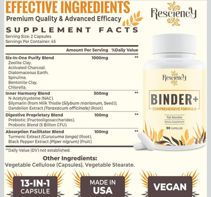Asè Apothecary Binder+ Detox Support - 90 Capsules